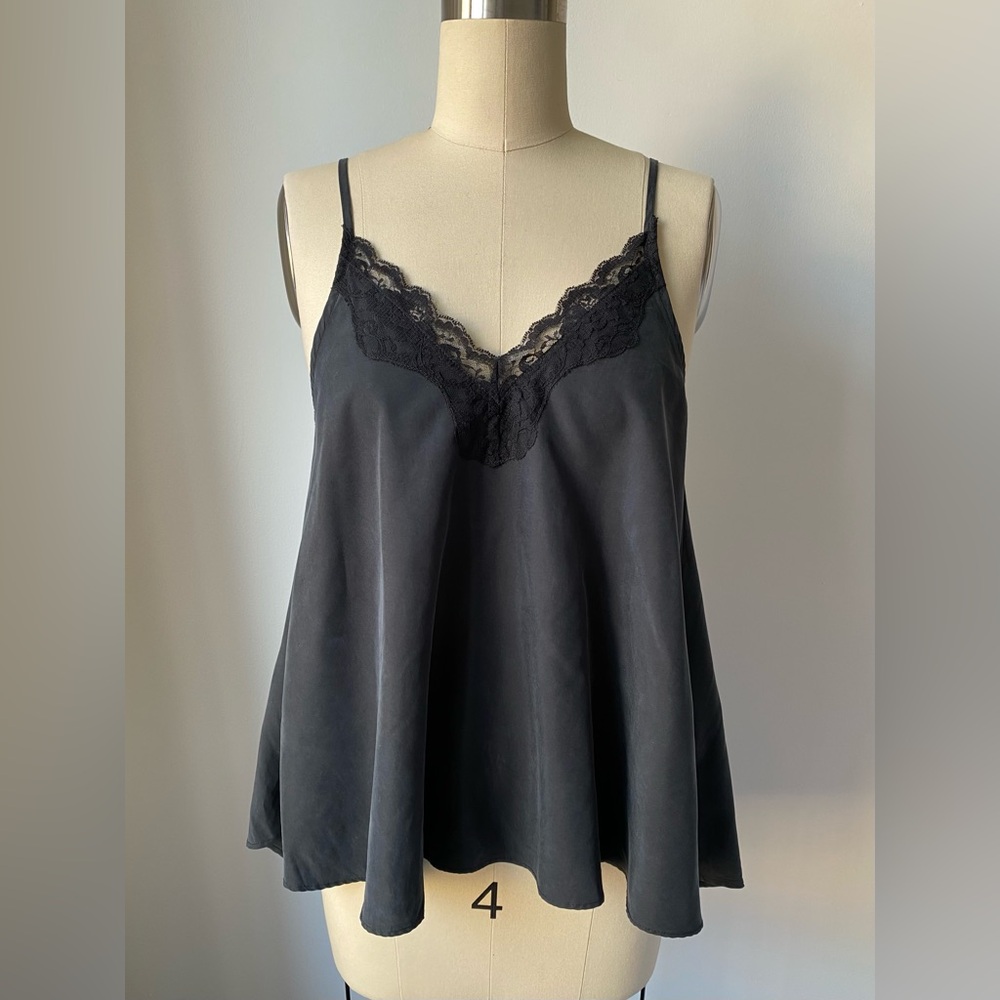 Zara TRF Collection Dark Gray Lace-Trimmed Silky Camisole